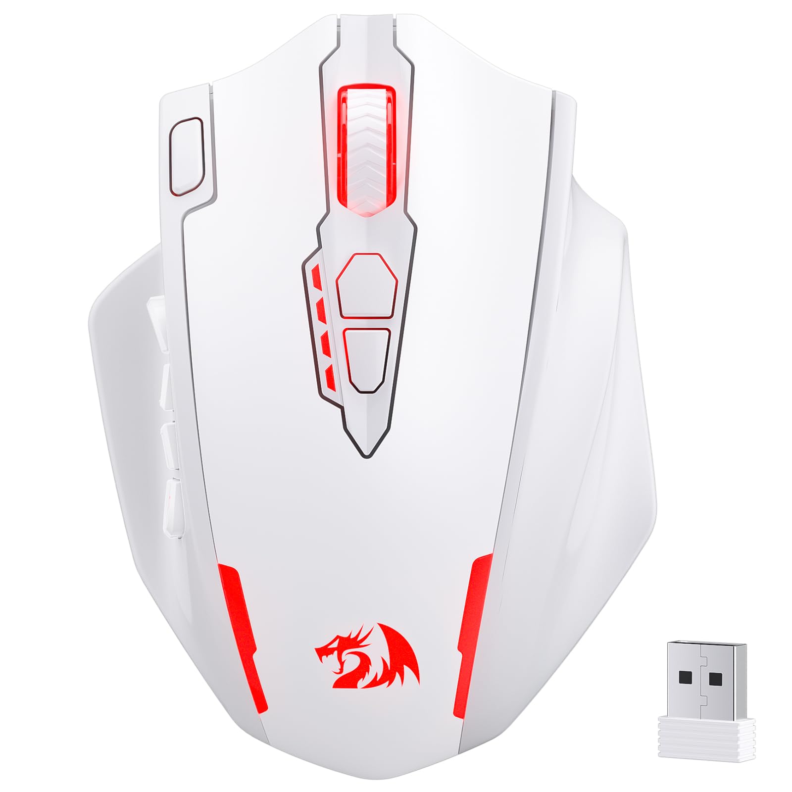 Redragon M913 MAX Ratón MMO Gaming Inalámbrico 26000 dpi 16 Botones Blanco | BT y 2.4G Conexión Software DIY Enlaces Teclas Sensor Preciso Diseño Especial para MMO