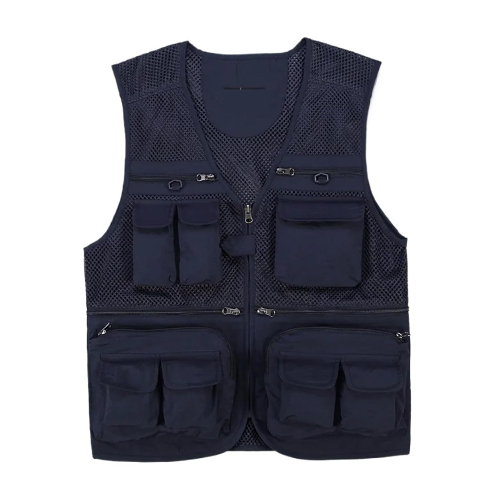 Chaleco de Trabajo Plus Size Men's Vest Mesh Waistcoat Summer Tool Multi Pocket Work Wear Big Large Cargo Sleeveless Jacket Male Fishing Quick Dry