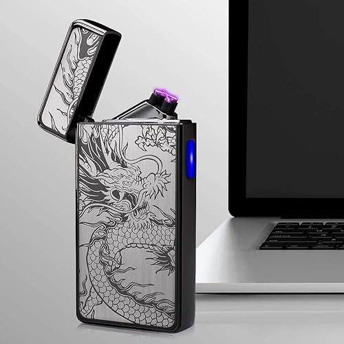 Miniatura 8 de lcfun - Encendedor de plasma de doble arco recargable por USB a prueba de viento y sin gas encendedor eléctrico para velas dragón negro