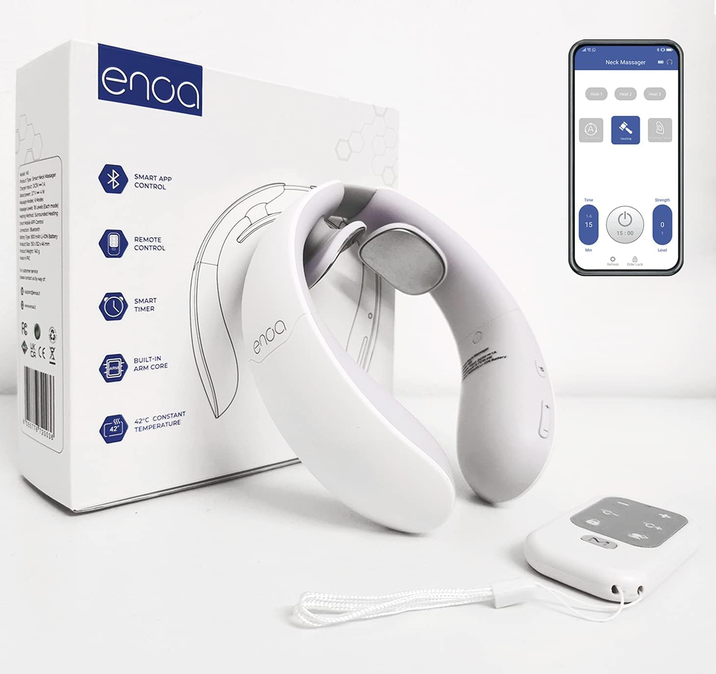 ENOA M5 Massaggiatore Cervicale EMS/TENS, 6 Modalità, 18 Livelli, Calore 42°C, App & Telecomando, Ricaricabile – Sollievo Dolore Collo
