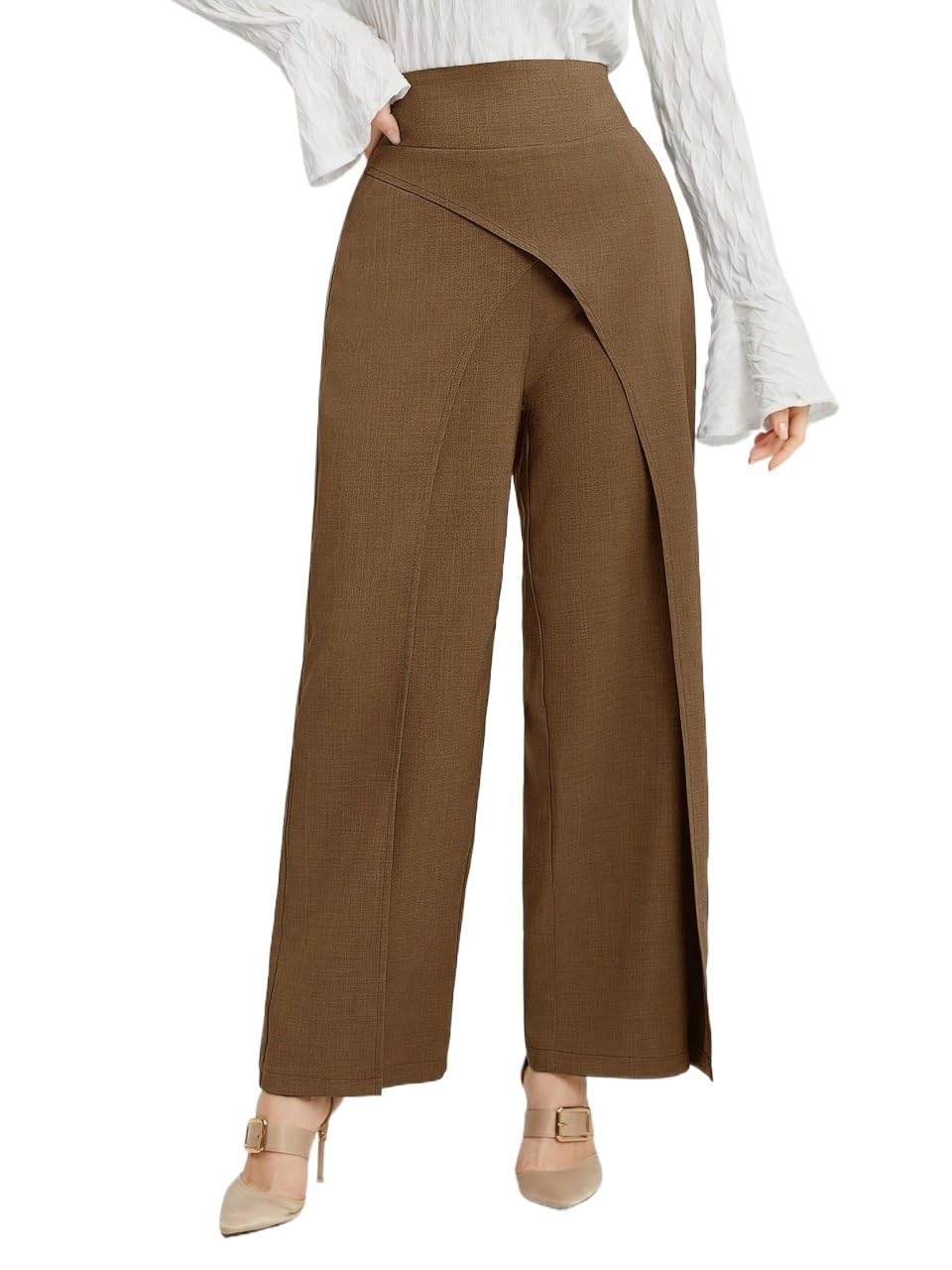 RAISER Womens Business Work Casual Pants Womens Solid Color Elegant Cut Wide Leg Pants