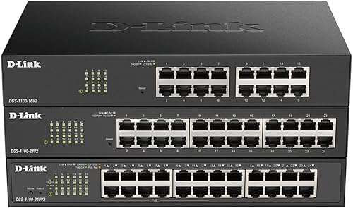 Miniatura 10 de D-Link Conmutador Ethernet, 24 puertos Gigabit Easy Smart Managed Network Internet Desktop o Rack Mount (DGS-1100-24V2), negro