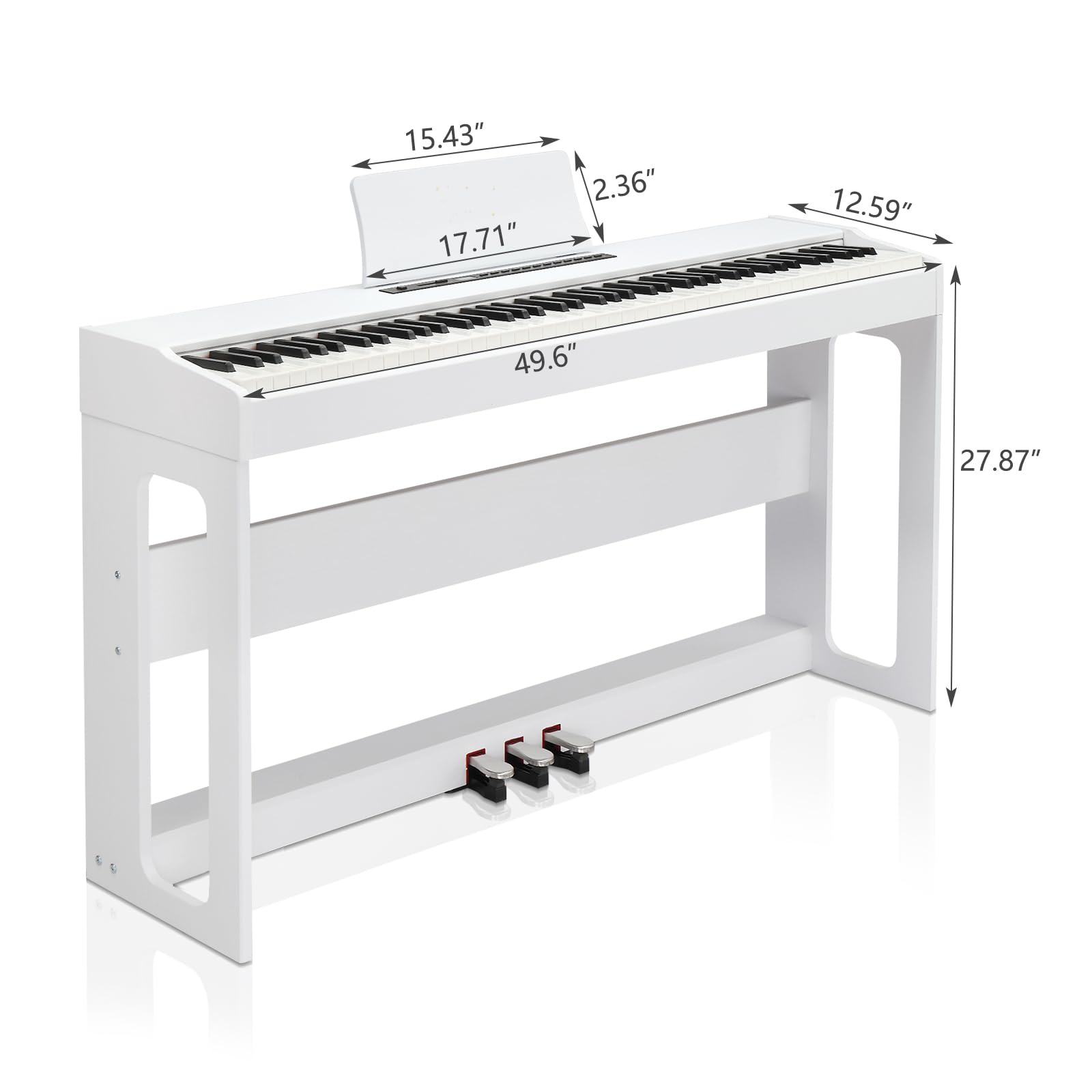 LEADZM 88 Tasten Digital Piano, Voll Gewichtete Tastatur, E-Piano mit MIDI-USB, Audio Bluetooth und Stereolautsprechern, 128 Töne und Rhythmen, 3-Pedal-System, Weiß