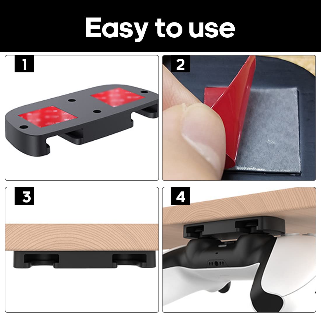 LEEQ Unterm Tisch Halterung für PS5 - Ständer für PS5 Controller, Horizontaler Tisch Halterung mit Klebeband für PS4, Tisch Aufbewahrung Under Desk Holder für PS4/PS5 Controller Zubehör（Schwarz）