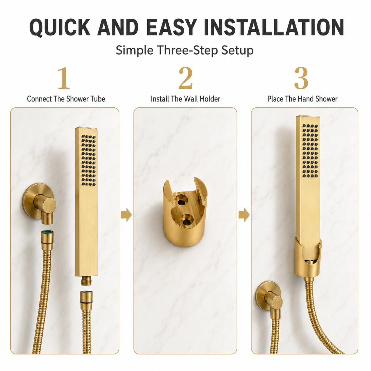 ZAP Ultra 5552 Gold Hand Shower with Flexible Shower Tube and Wall Holder, Bathroom Health Faucet Set for Bathing, Cleaning and Personal Hygiene, Pack of 1 2