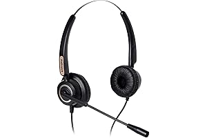 VoiceJoy Corded RJ9 Phone Headset: Binaural Noise Cancelling Microphone for Cisco Phones