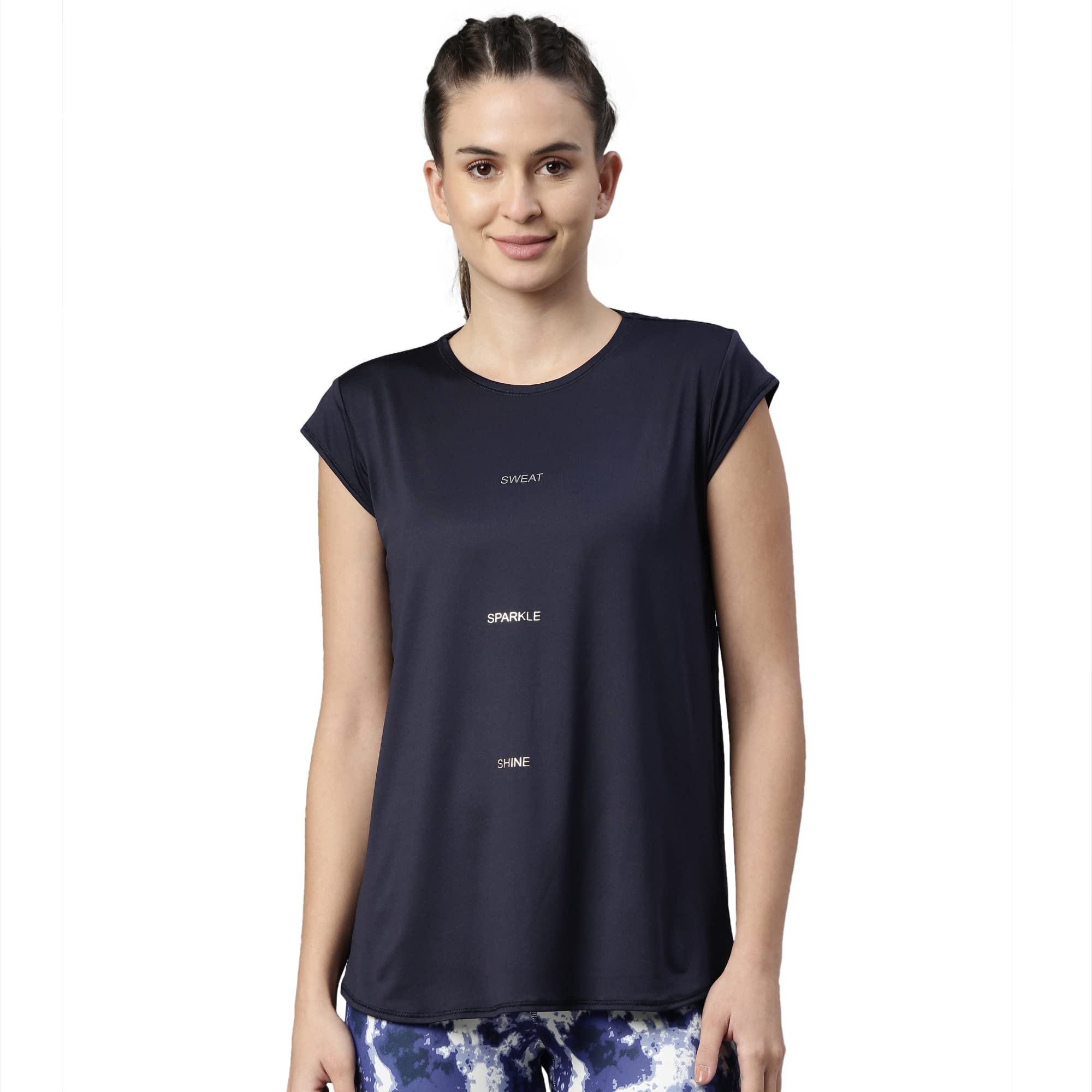 Enamor Short Sleeve Crew Neck Hip Length Long Active T-Shirt for Women- Relaxed Fit, Lightweight, Quick Dry, Antimicrobial - A303-picture-25