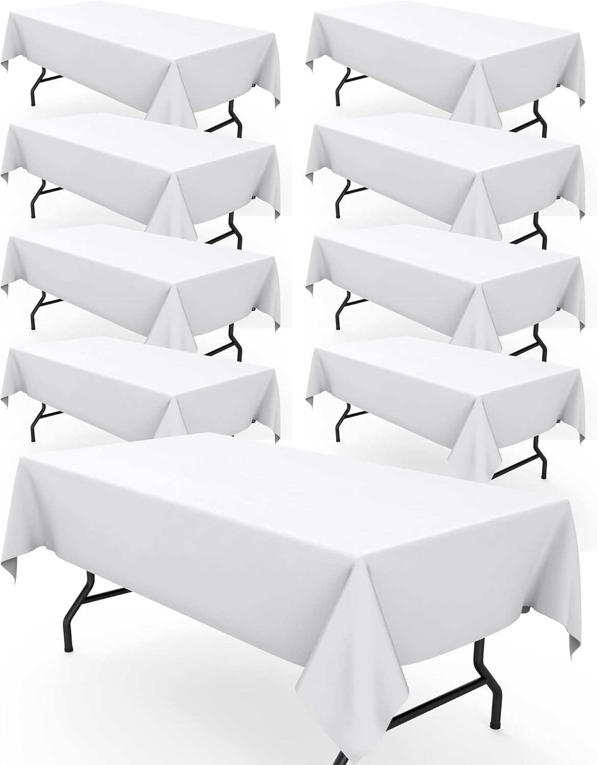 Pureegg Rectangle Table Cloth 60" x 102" – Durable Polyester Tablecloth Offers Reusable & Washable Protection, Ideal for Outdoor Party, Picnic, Wedding, Banquet and Birthday, 9 Pack, White