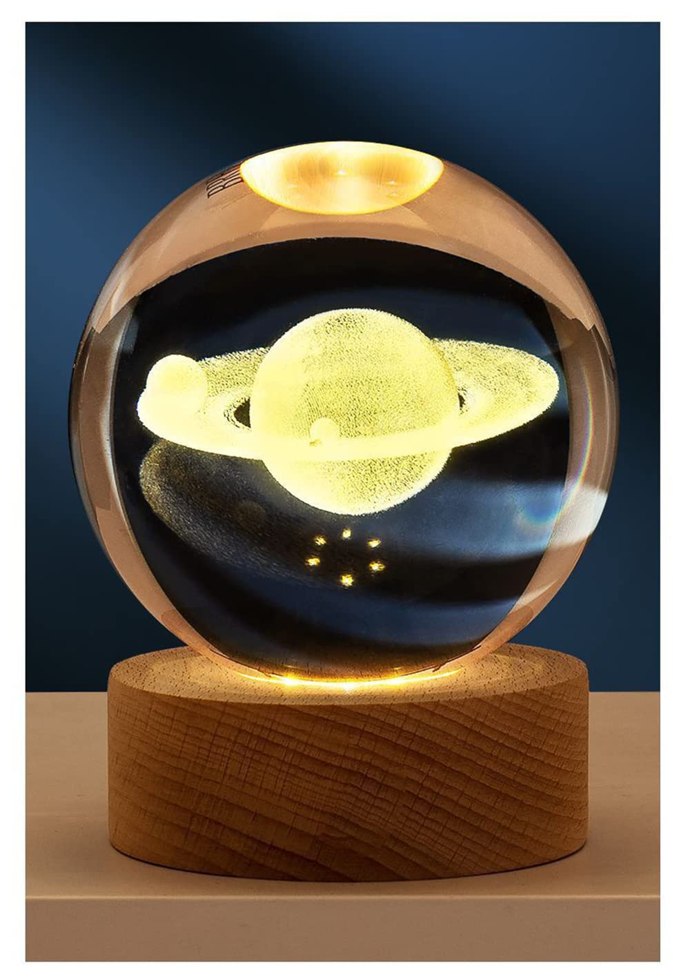 POTRUWE Sfera Di Cristallo 3D A Forma Di Pianeta, Luce Notturna Con Solare 3D, Con Base In Legno A LED, Idea Regalo Per Natale, Ringraziamento, Compleanno, Alimentazione USB (nebulosa