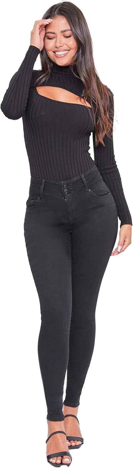 YMI Womens YMI Womens 3-Button High-Rise Skinny Jean Made with Recycled Fibers - Image 5