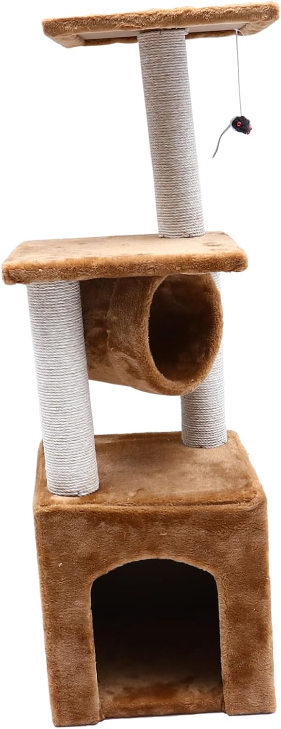 POPETPOP Cat Climbing Frame with Scratch Board Cat Tree for Indoor Cats Flannelette Material Easy to Stylish Design Keeps Furniture Safe from Scratching