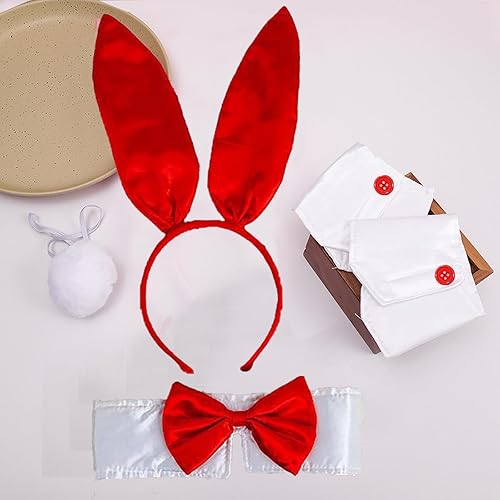 Miniatura 2 de Conjunto de disfraz de conejo, diadema de orejas de conejo, cuello, puños, cola de conejo, accesorios para Pascua, Halloween, fiesta, cosplay
