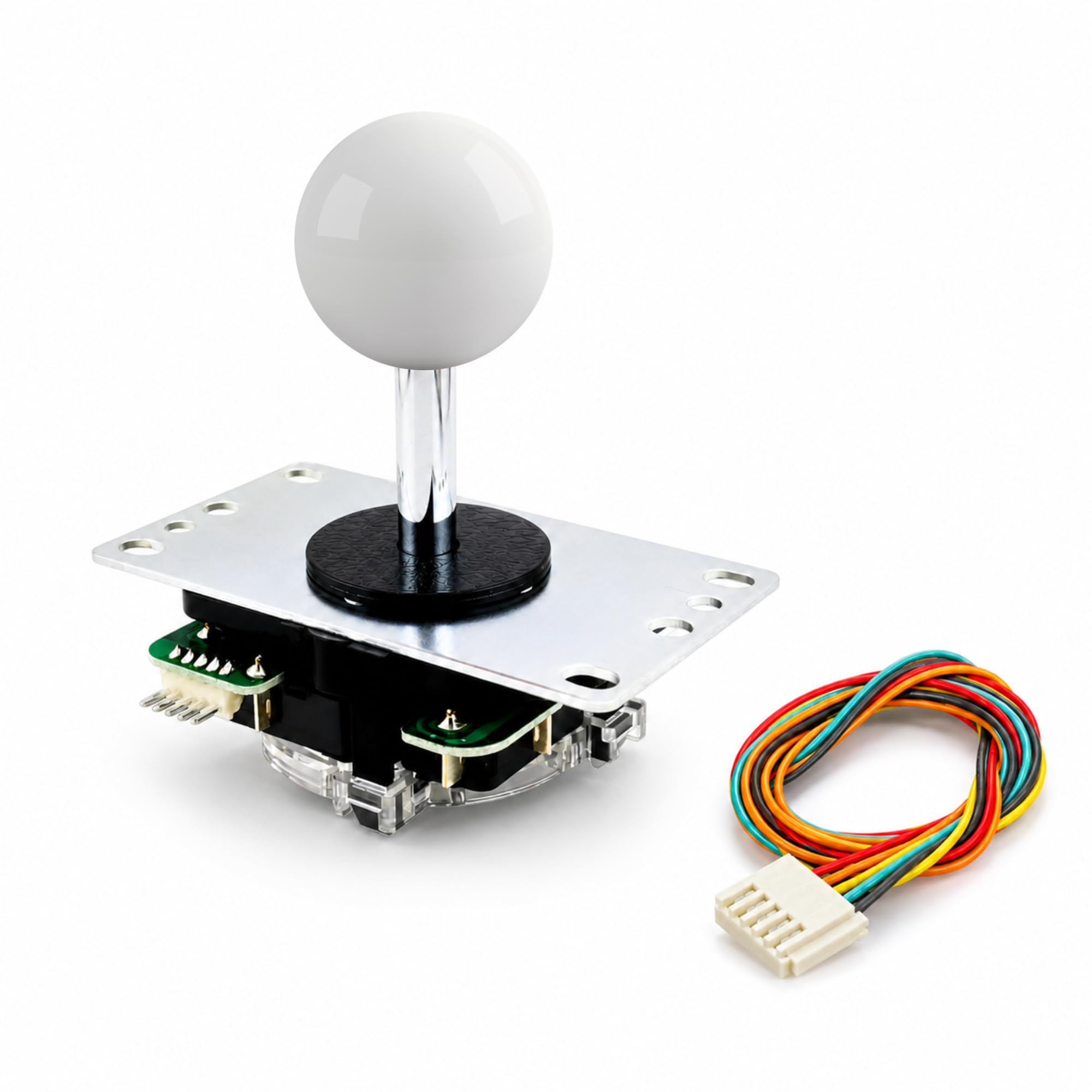 SANWA JLX2-TP-8YT 2nd Gen Arcade Joystick w/White Ball Top &amp; 5-Pin Harness — Ultimate JLF Upgrade &amp; Successor | POM Base, X-Shaped Washer, GT-8X Gate | 4 &amp; 8 Way Fighting Game Lever