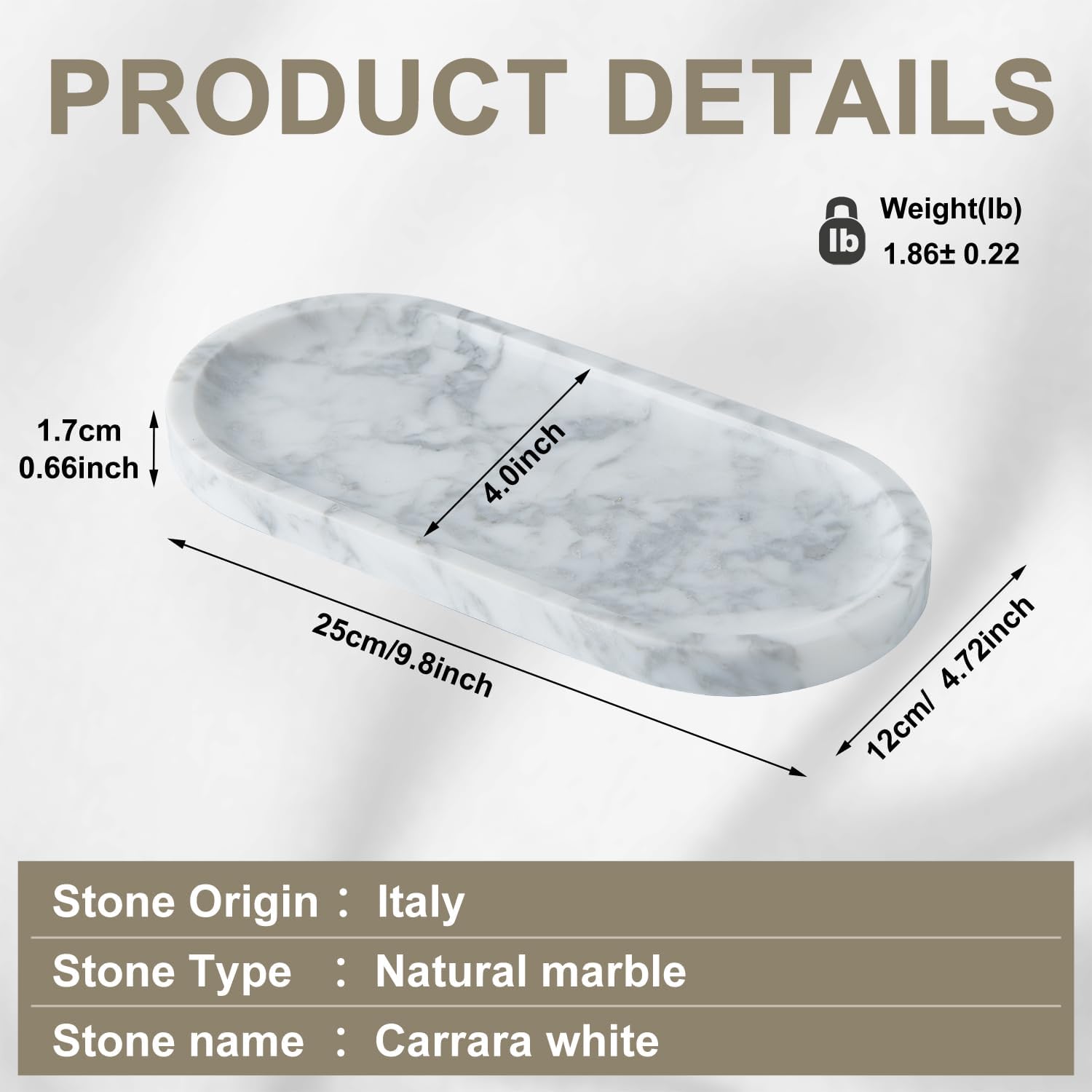 Natural Marble Vanity Set - 2 Piece Bundle: Oval Marble Tray + Square Marble Makeup Brush Holder, Decorative Organizer for Bathroom, Dresser, Home Decor image 4