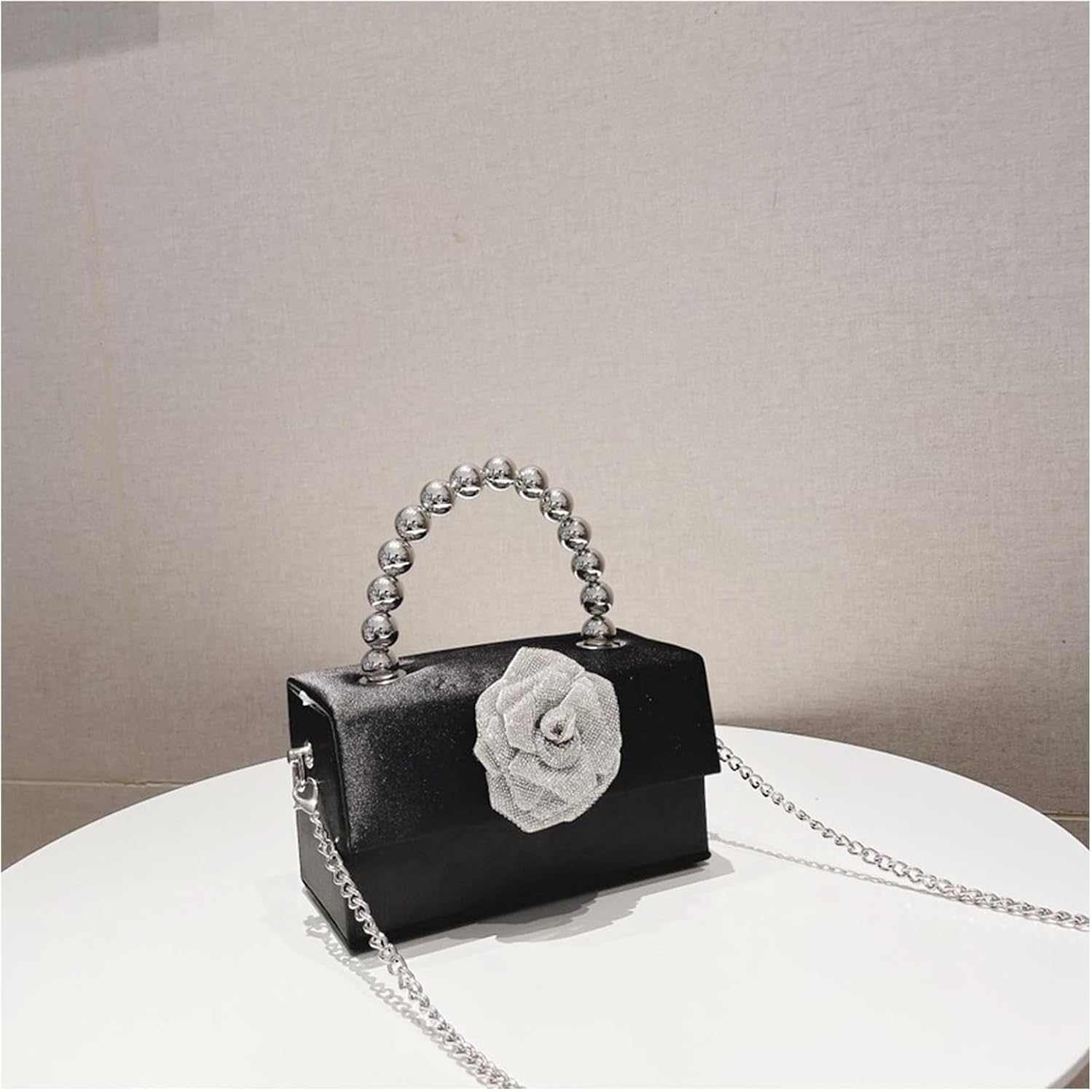 Camellia Rhinestone Evening Bag, Satin Small Tote Bag, Clutch Purses for Women, Crossbody Bags for Wedding, Prom, Parties, Travel