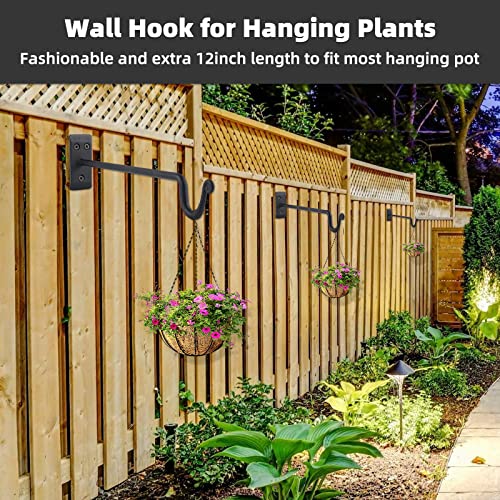 Hanging Plant Bracket (2 Pack-12 Inches), Heavy Duty Metal Plant Hangers Outdoor Or Indoor-Decorative Wall Hooks For Hanging Planter,Bird Feeders, Wind Chimes, Flower Pot,Basket,Lanterns-Matte Black #TOP6