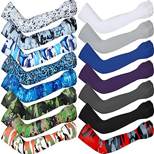 15 Pairs Unisex Arm Sleeves UV Protection Arm Covers Anti-Slip Ice Silk Sleeves Sun Protection Arm Sleeves Cooling Protective Arm Sleeves for Running Cycling Driving Outdoor Sports