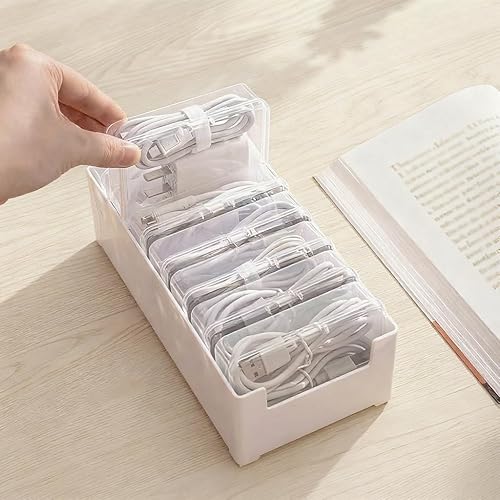 Miniatura 3 de RayHenry Caja organizadora de cables de 2 piezas con 7 fundas transparentes para interruptores, caja organizadora de almacenamiento de cable de