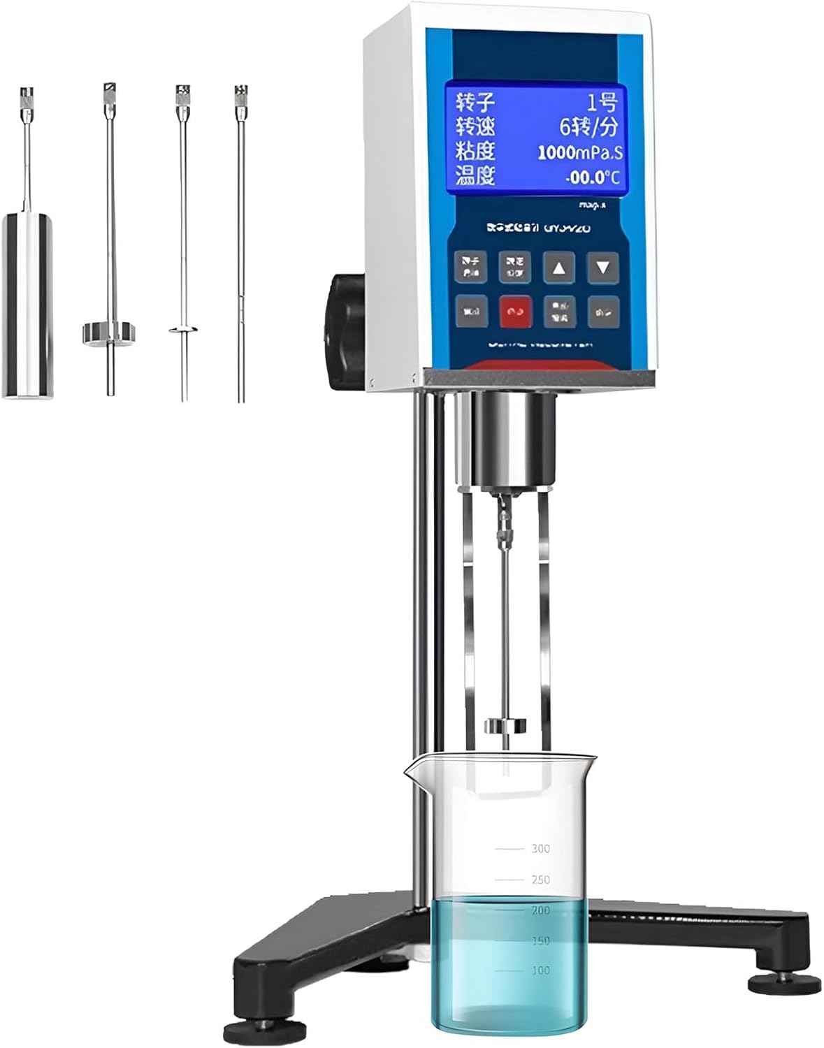 Lab Rotational Viscometer, ±3% High Precision/4-speed Speed Adjustment/Temperature Measurement, LCD Display Rotational Viscosity Meter, Fluidimeter Tester with 4 Rotors