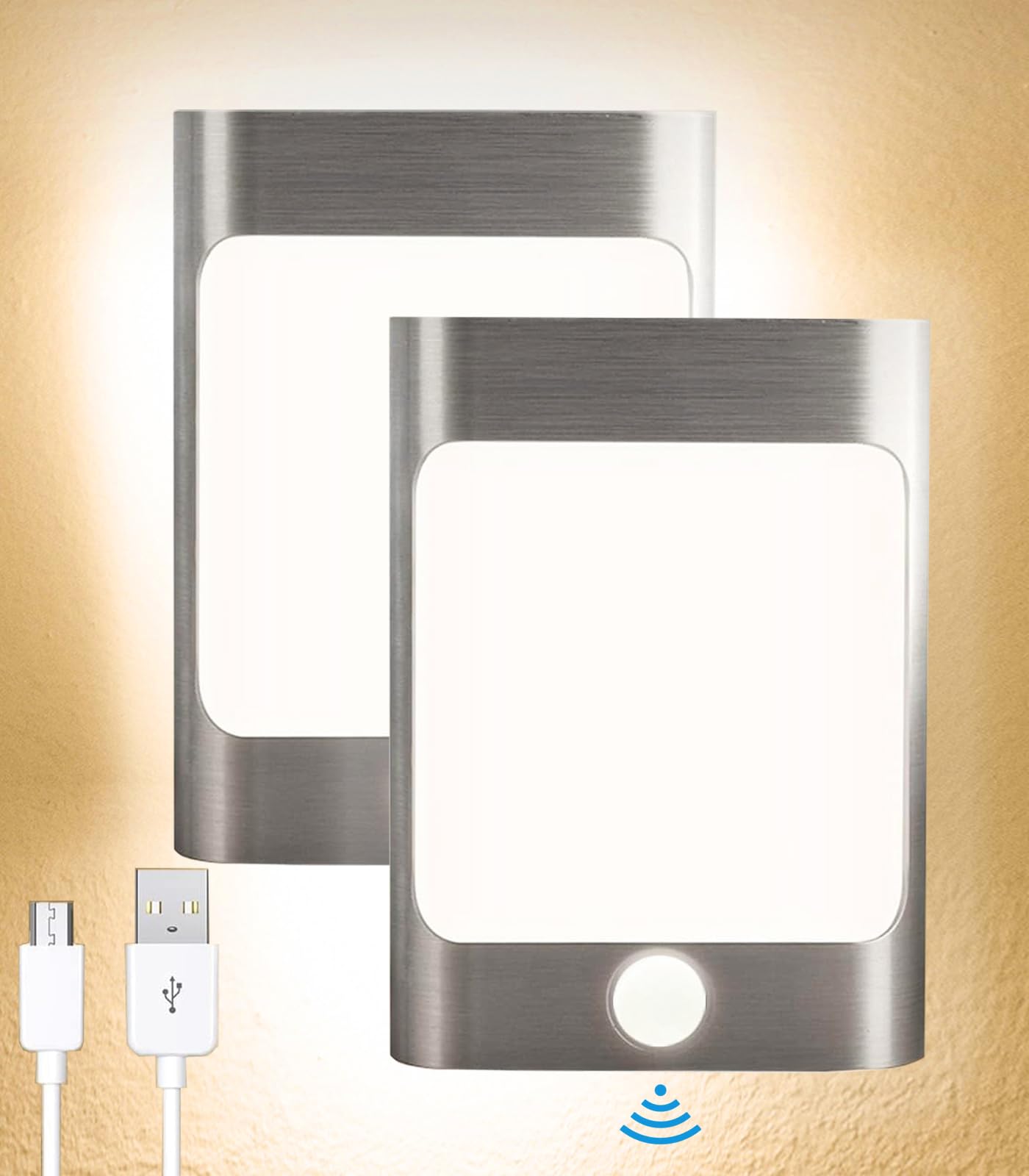 Luce Notturna con Sensore di Moviment,2 Piezas,2200mAh USB,Luci Notturne con Sensore di Movimento,Intelligente Connessione Alluminio,ON/OFF/AUTO Modalità,Luce Notturna Bambini per Scale Corridoi