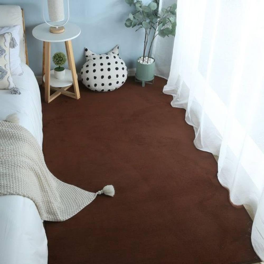 Tapis de chevet de chambre à coucher moderne velours corail café 2x2m