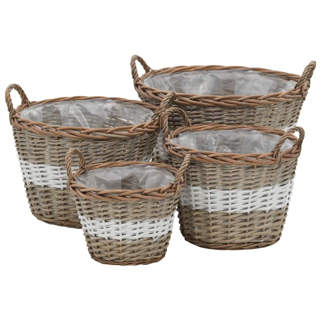 Festnight Pflanzgefäß-Set 4-TLG. | Pflanzkorb Blumenkorb | Balkon Pflanzkorb | Terrasse Pflanzkübel | Weidenkörbe | Blumenkasten | Korbweide mit PE-Auskleidung