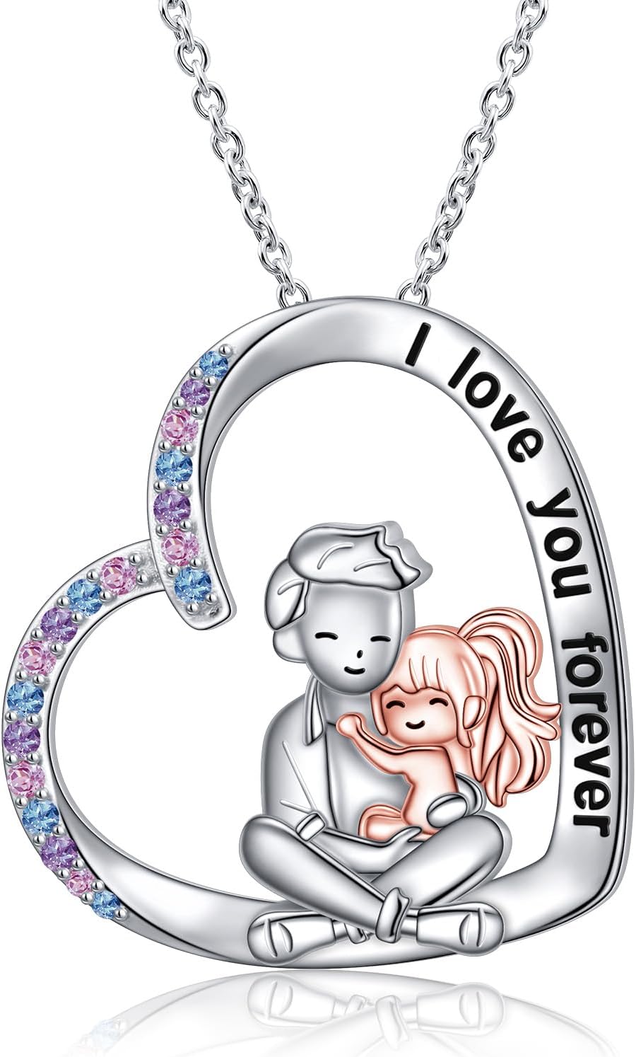 Father Daughter Necklaces 925 Sterling Silver Love Heart Pendant Necklace for Dad Birthday Jewelry for Father Daughter