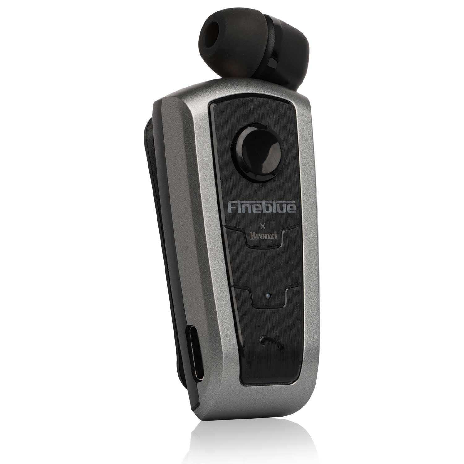 Fineblue F910 - Auricolari Bluetooth Smartphone Con Clip - Filo Retrattile In Ear - Avviso a Vibrazione integrata - Microfono Cancellazione Attiva Del Rumore - Esclusiva StoreBronzi (F910) (Grigio)