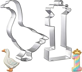 DEAYOU 2 Pcs Goose Cookie Cutter Set 5", Stainless Steel Crown-Shaped Number 1 Cookie Mold for Fruit, Pancake, Fondant, Cake, Bread, Biscuit, Sandwich, Party Decor, First Birthday Baking Supplies
