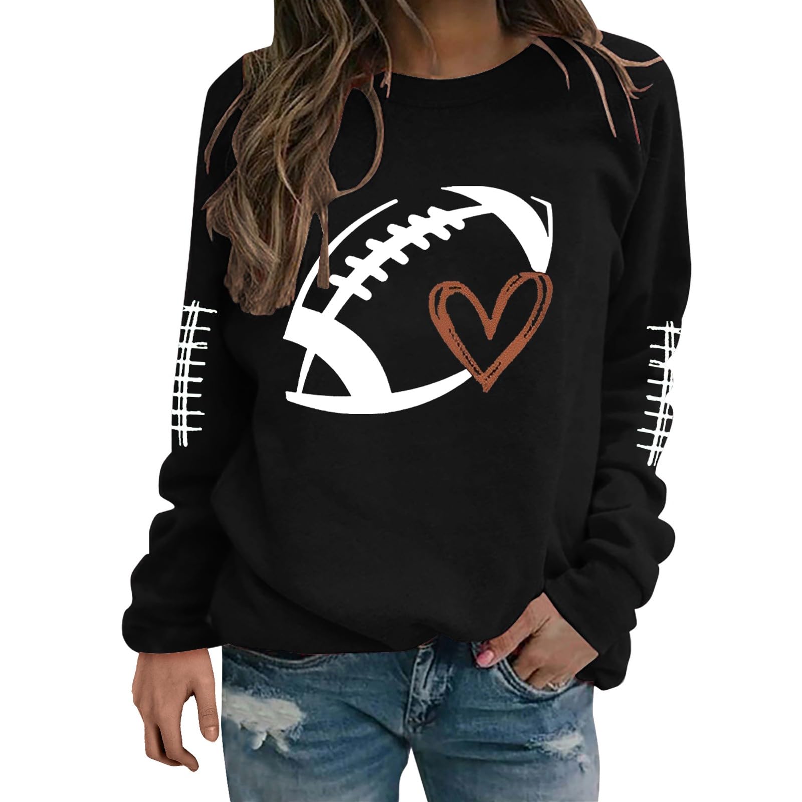Womens Football Sweatshirt,2024 Fall Sweatshirts Pullover Long Sleeve Game Day Football Graphic Plus Size Sweatshirts