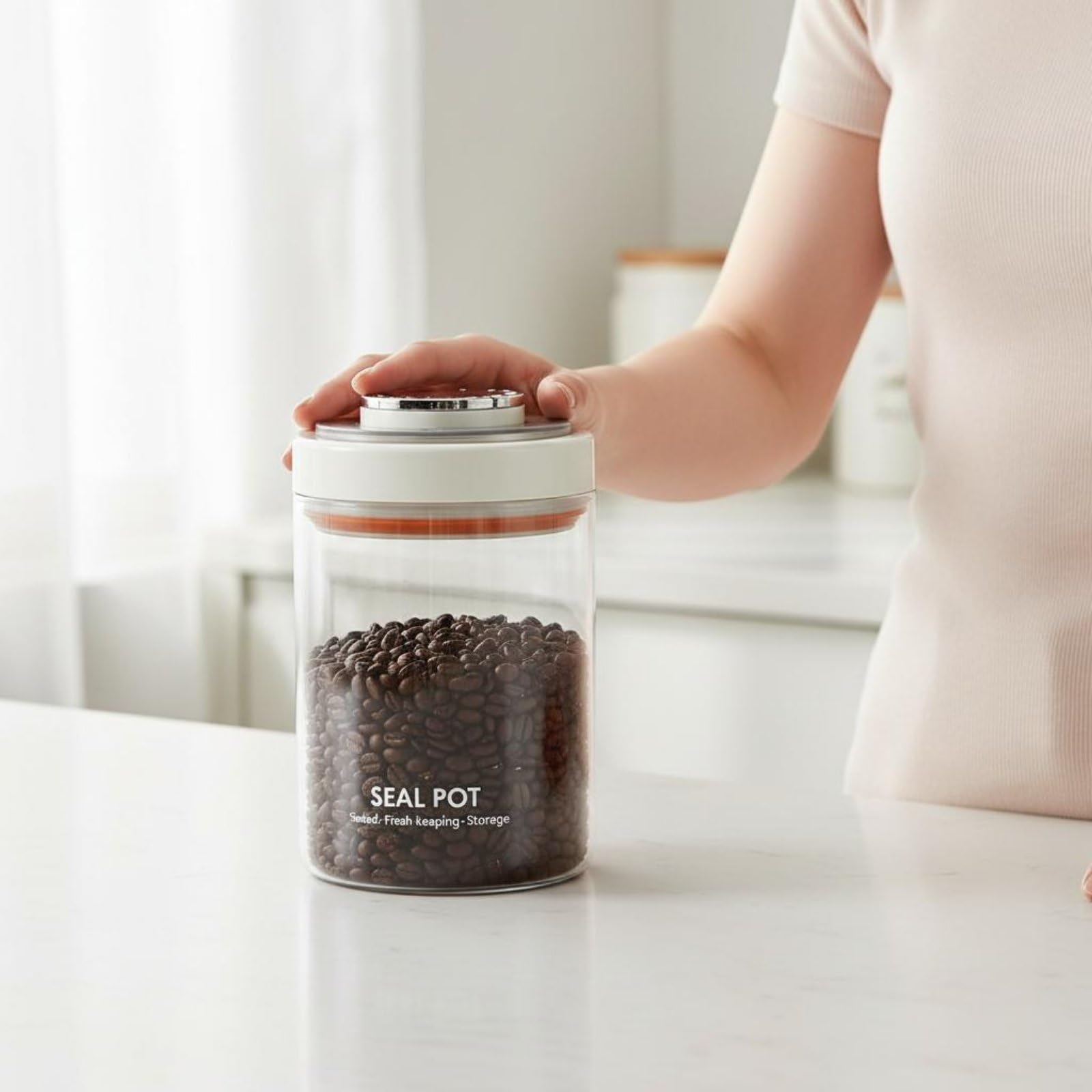 Gewürz Vorratsglas Vakuumbehälter Lebensmittelbehälter Küchenbehälter Gewürzdose mit Aromaventil Sofortverschluss Verstärkter Silikondichtung Und, Braun, 2100ML