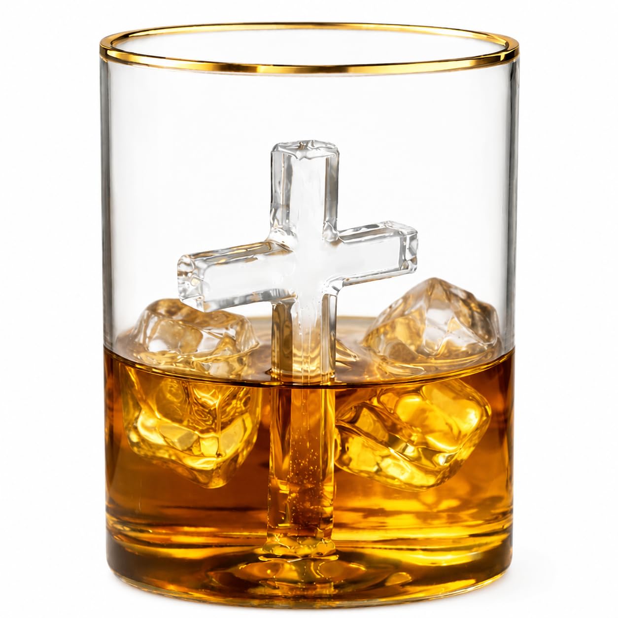 MONARCH CRYSTAL Christian Gift for Men, Crucifix Cross Glass with Gold Rim, Unique Jesus Gift, Religious Drinking Glass, Handcrafted Borosilicate Tumbler for Dad, Husband & Whiskey Lovers