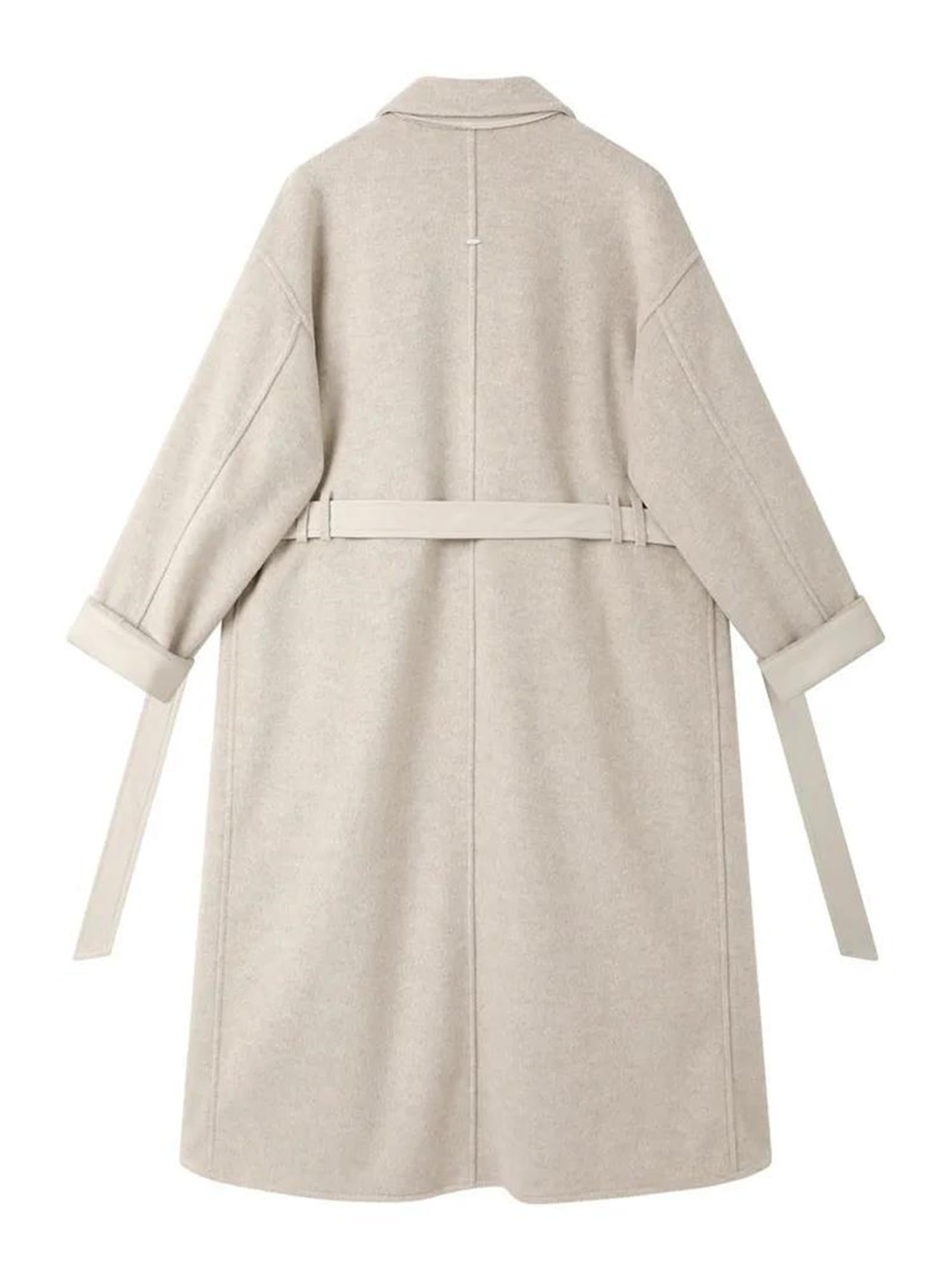 Gabardina larga de mezcla de lana para mujer, abrigo largo de otoño con doble botonadura y solapa con cinturón