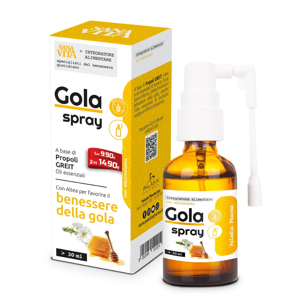Sanavita Gola Spray a base di Propoli GREIT ed Oli essenziali con Altea per il benessere della gola. 30ml per spray