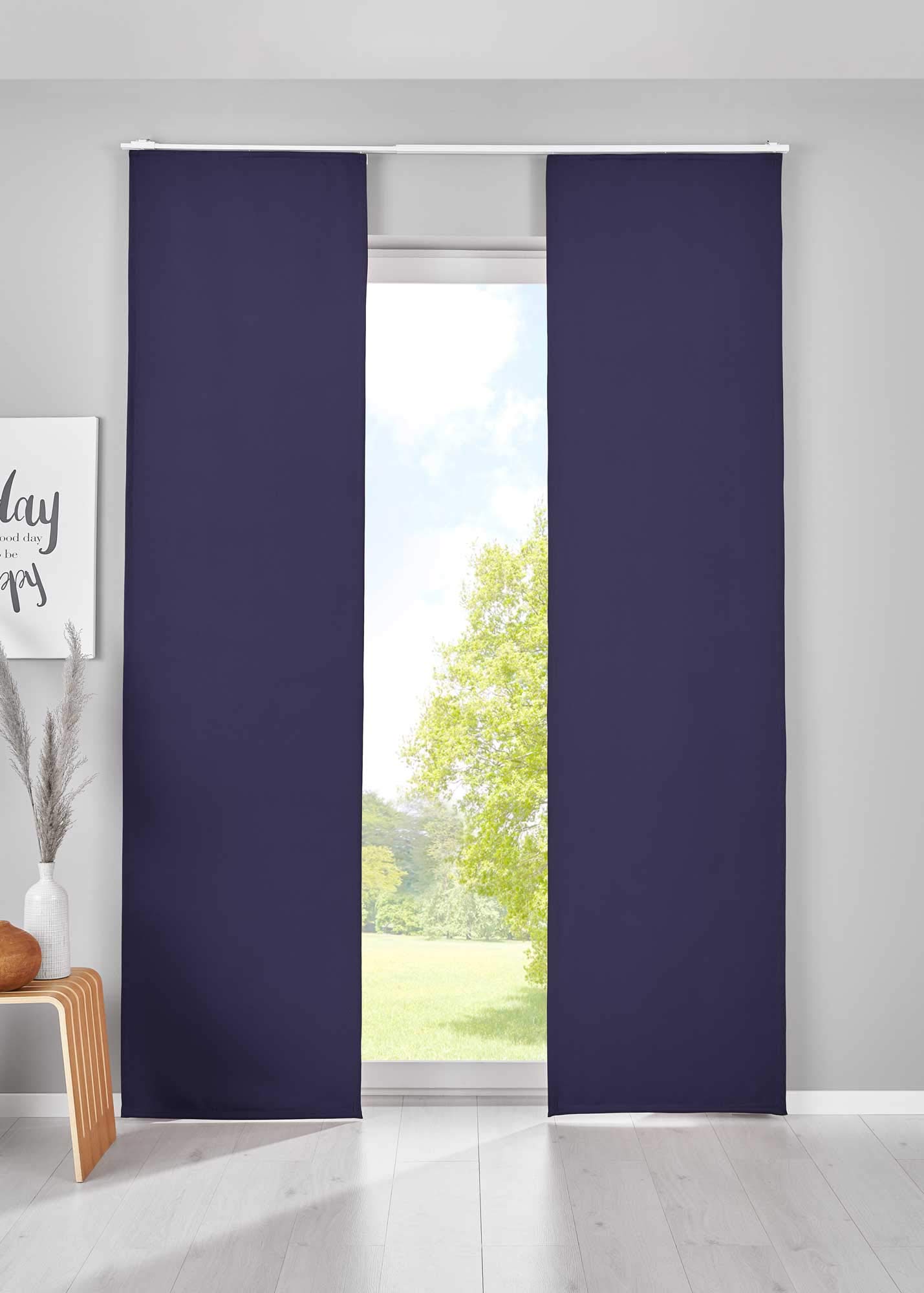 Gardinenbox Newyork 202020680-2 Blackout Sliding Curtains, 245 x 60 cm, Blue Panel Curtains, Panel Carrier, Opaque, Thermal Sliding Curtain, Set of 2