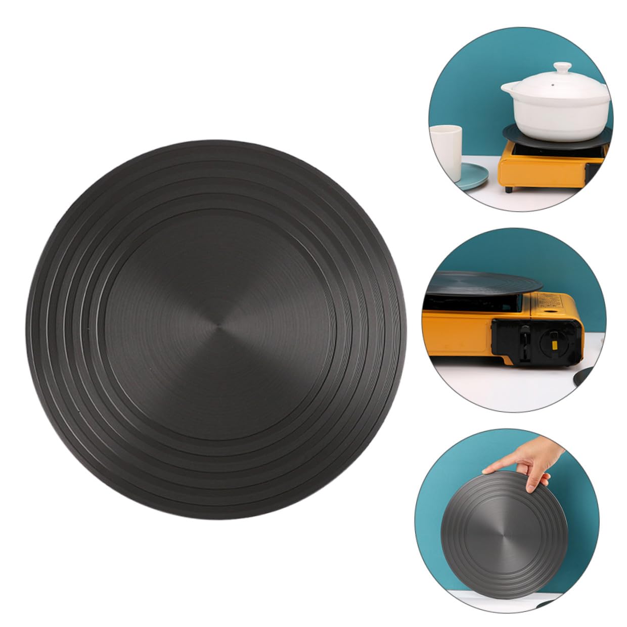 Veemoon Difusor de Calor de Estufa Redondo 28cm Aluminio Negro