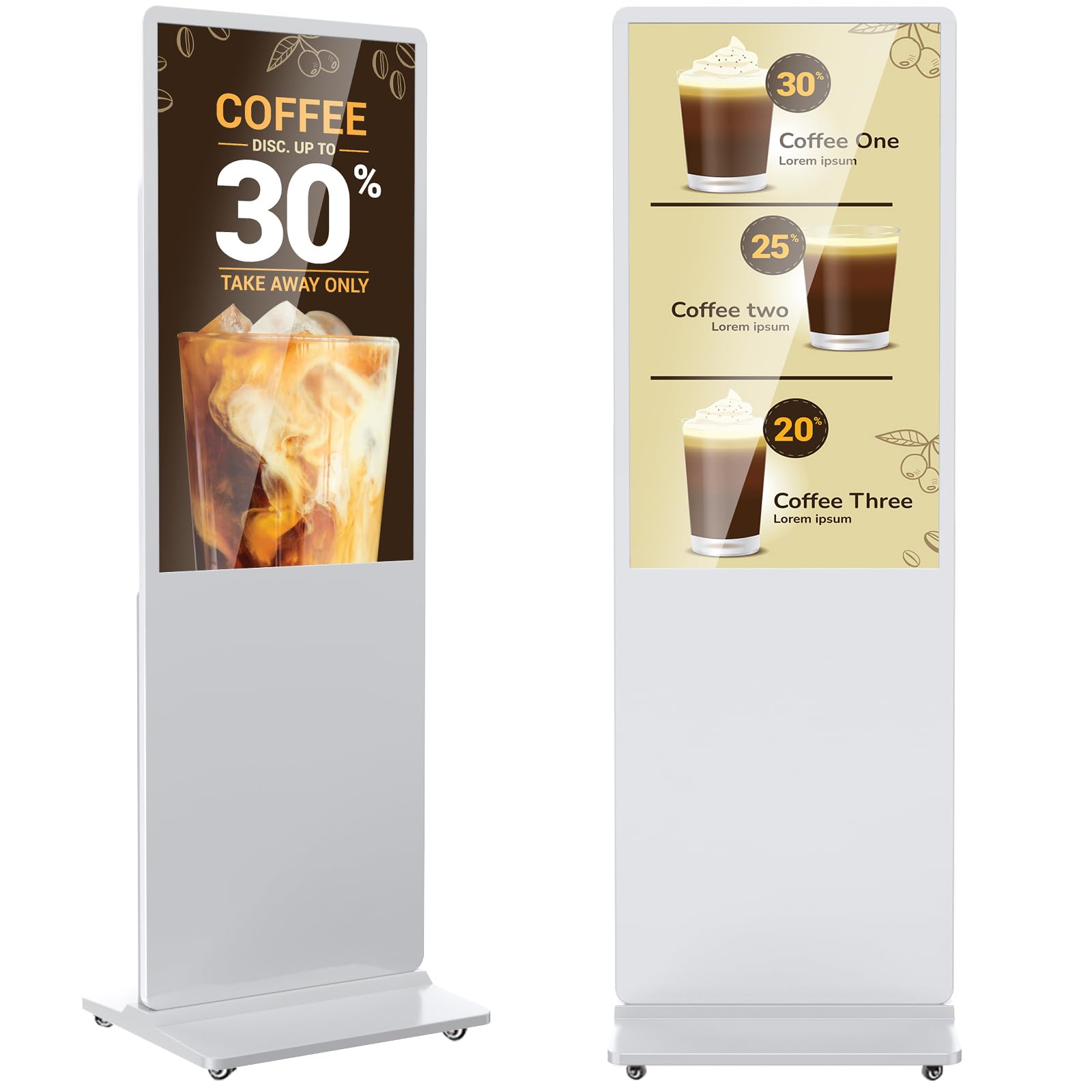 37 inch Indoor Digital Signage IPS Floor Standing Digital Kiosks Interactive Displays with WiFi HDMI/USB Input Auto AD Player, Android OS White