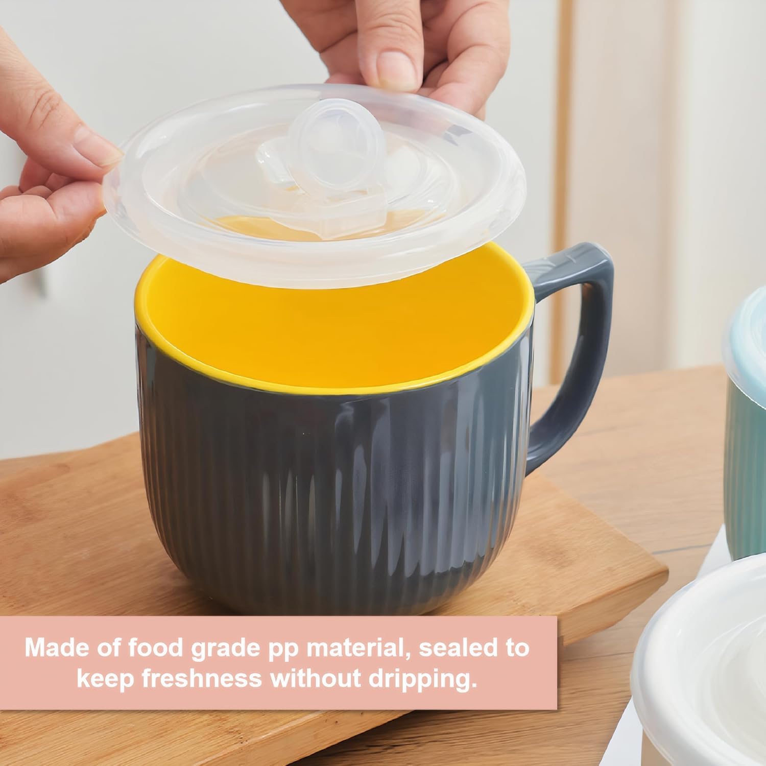 Bol De Cerámica para Sopa De 900 Ml con Tapa - Taza Apta para Microondas, Bol Grande con Asa para Gachas De Avena, Ramen, Cereales, Yogur Y Ensaladas Desayuno