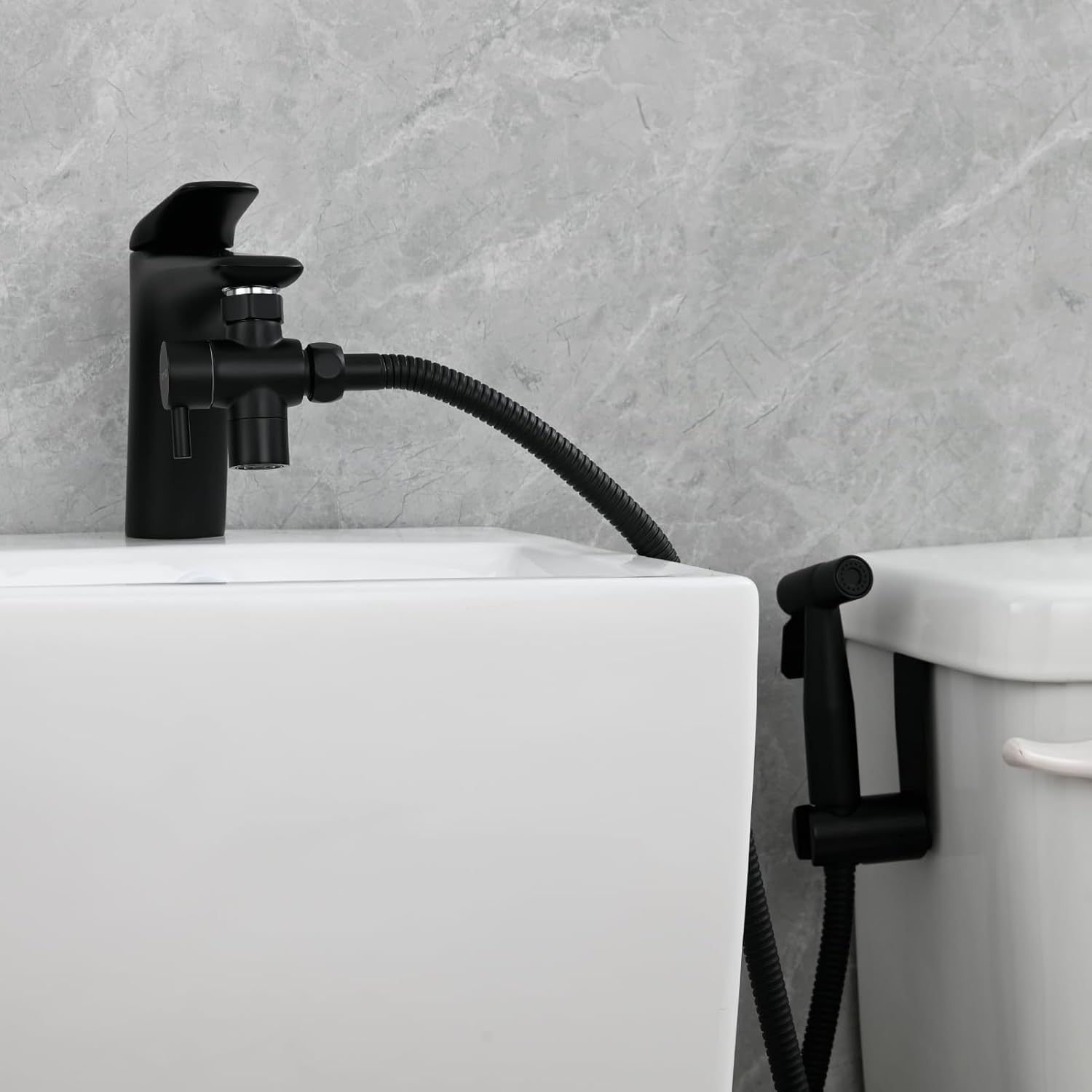 Tecmolog Stainless Steel Handheld Bidet Sprayer Black Sink Hose Faucet Sprayer Attachment for Washing Hair, WS024CF4