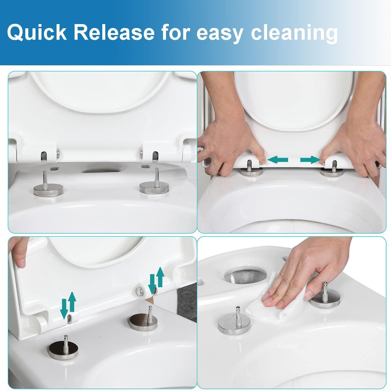 White Square Toilet Seat, Soft Close Toilet Seat, Top Fix Adjustable Hinges Easy Installation, Quick-Release Toilet Seat for Easy Clean, WC Toilet Bathroom Plastic Loo Seat,04B(05B)