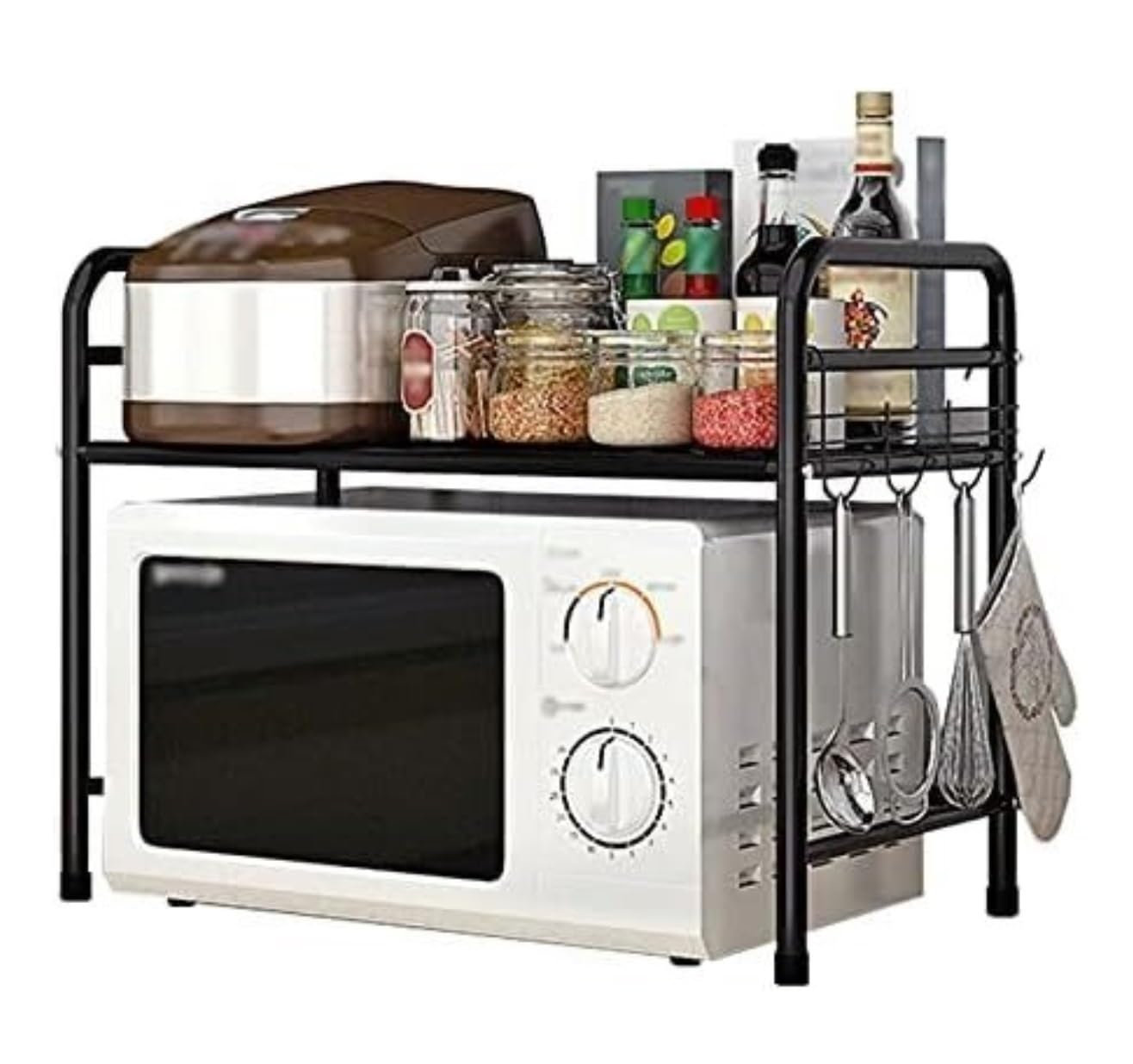 Tyuhduyur A 2 Tier Microwave Oven Rack Carbon Steel Storage Shelf For Kitchen Counter Organizer Microwave Stand( Black) ( Black)