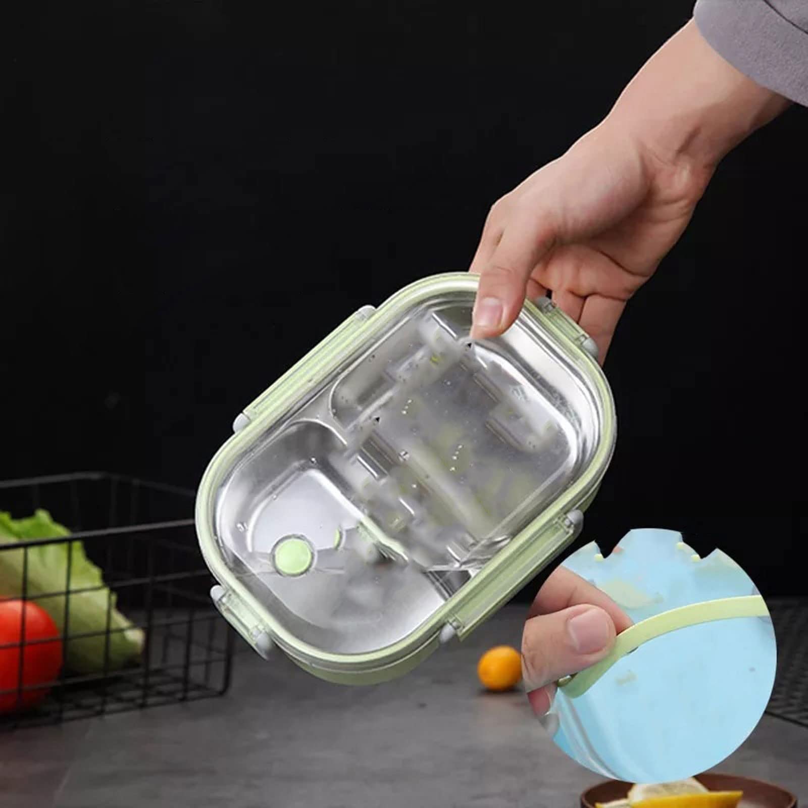 Brotdose, Mikrowellengeeignete Lunchbox mit Fächern, tragbare Aufbewahrungsbox for Speisen aus Edelstahl(Pink)