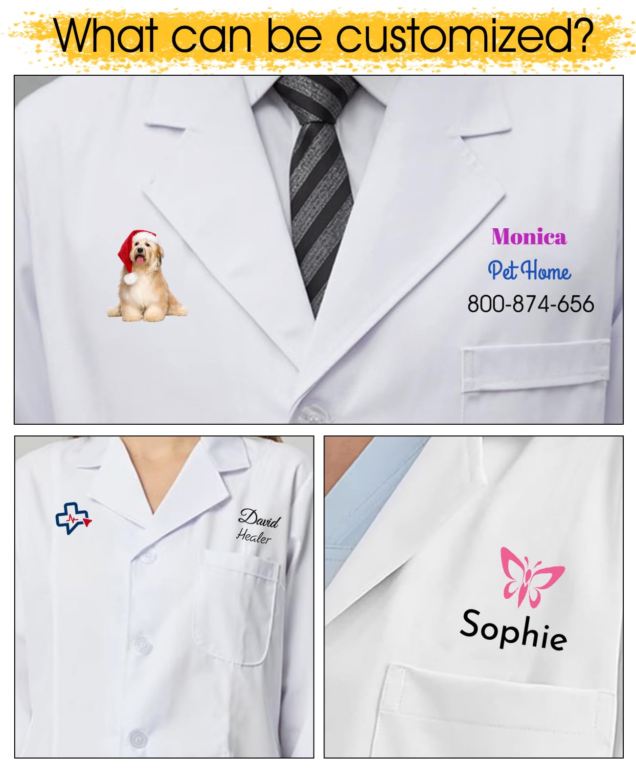 Personalized Lab Coat with Logo Name Custom Medical Coats Jacket Men Women White Long Chemistry Scrubs for Doctor Halloween,L