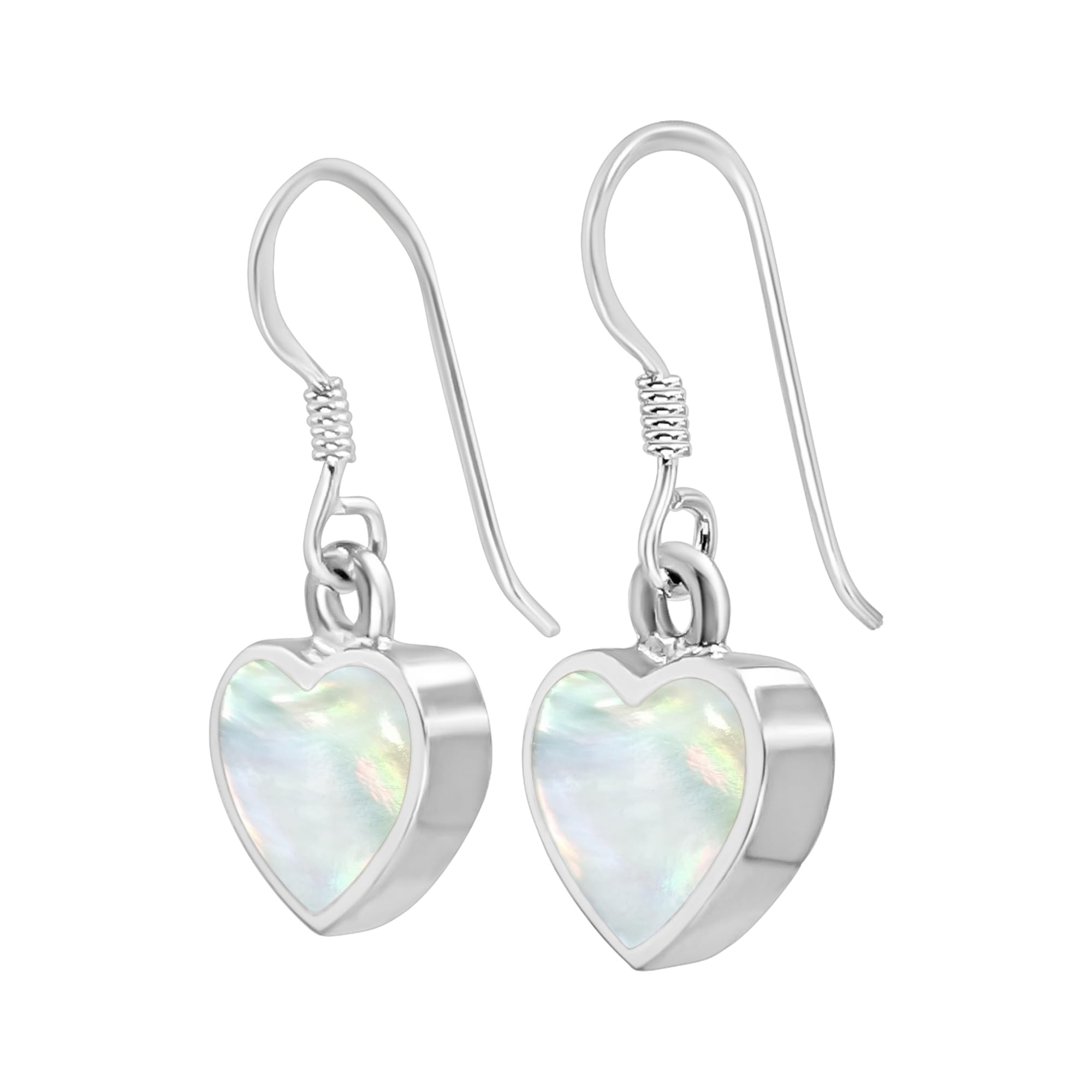 Silverly Pendientes Corazón Nácar Plata de Ley | Pendientes Colgantes Moda Mujer | Joyas Bohemias Piedras Nacimiento | Regalo San Valentín Ella | Diseño Romántico Piedras Preciosas