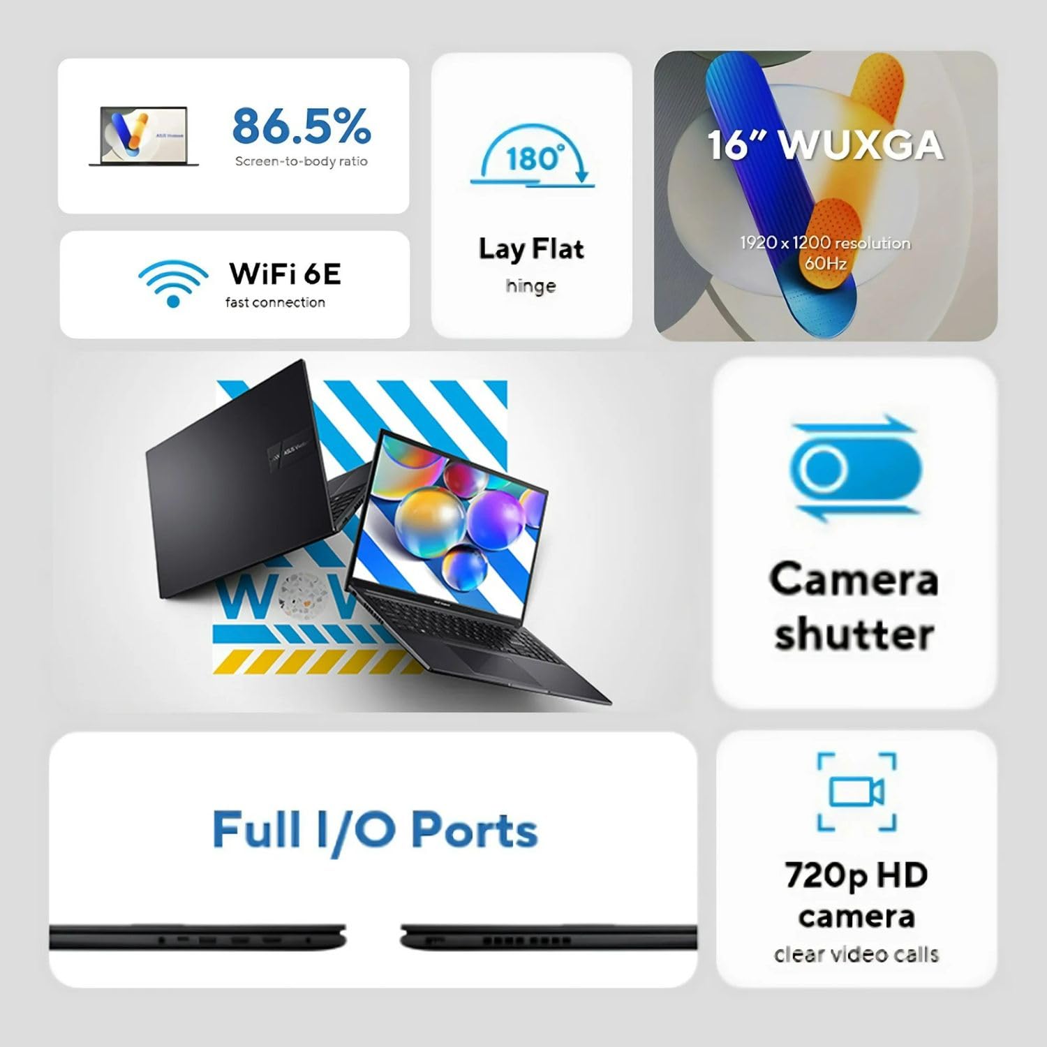 ASUS Vivobook 16" WUXGA Laptop Intel Core i7-1355U 16GB RAM 512GB SSD Intel Iris Xe Graphics Lightweight Portable Notebook Black Windows 11