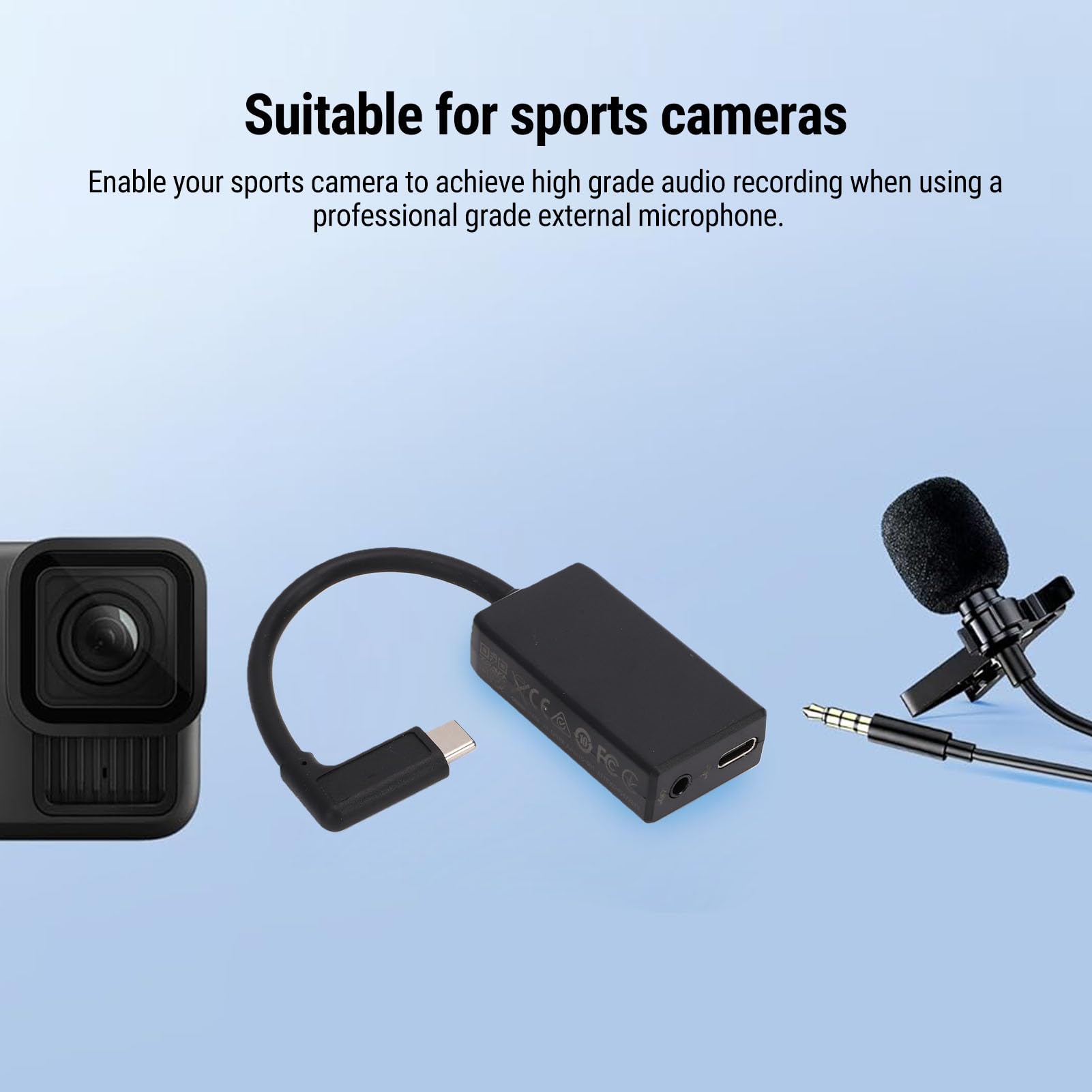 Jiawu Adattatore Audio da USB a Jack da 3,5 Mm, Adattatore per Microfono Esterno per Action Cam, Adattatori per Microfono con Connettore a 90 Gradi, Supporto per Stereo