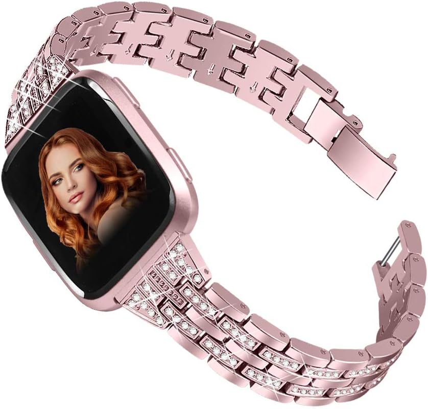 JOYOZY Chic Bling Bands Compatible with Fitbit Versa/Versa 2/Versa Lite/Versa SE Smartwatch,Rhinestone Dressy Bracelet Replacement for Wristbands Accessories Jewelry Strap Women Girl Rosegold