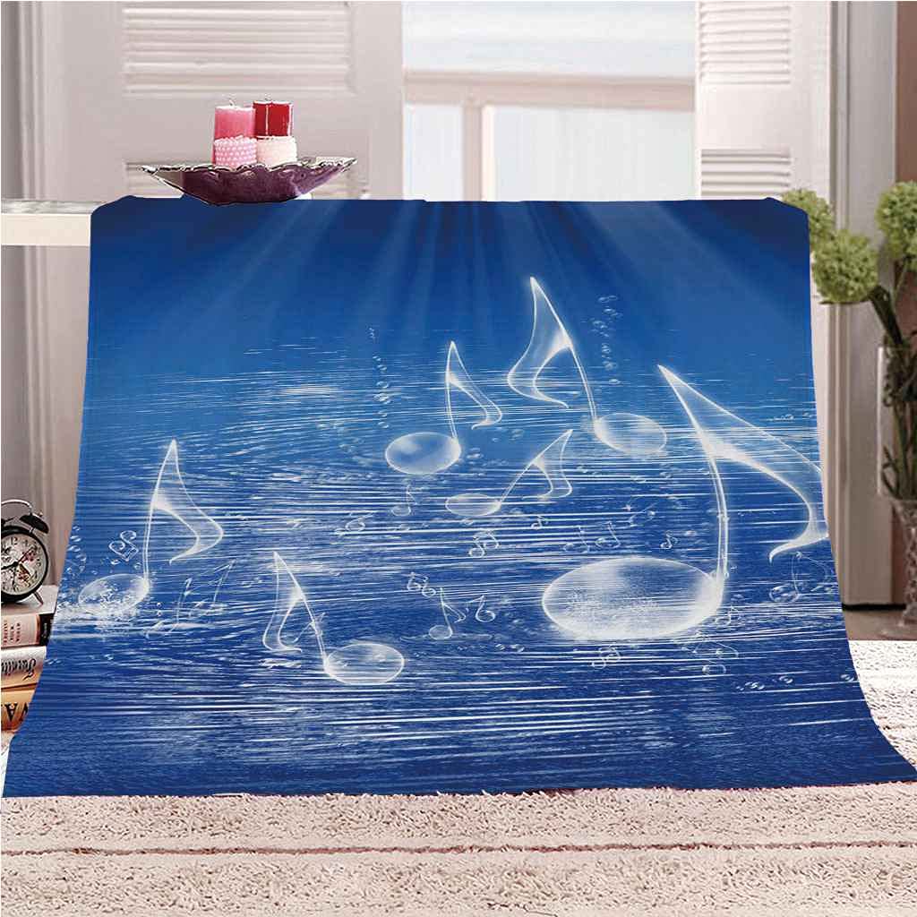 Couverture polaire en flanelle 150x200cm imprimé bleu motif musique