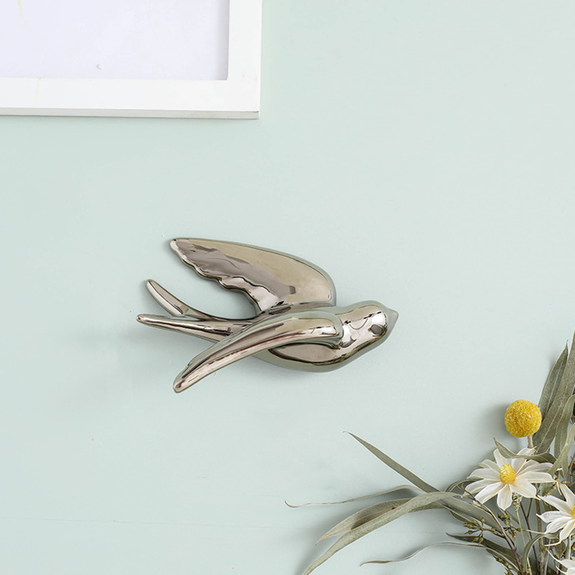 GDHKDDFL Stylish wall decorations, 3D Ceramic Swallows Sparrow Doves Wall Decoration, for Living Dining Room,Golden Left,Large(Silver Right,Large)