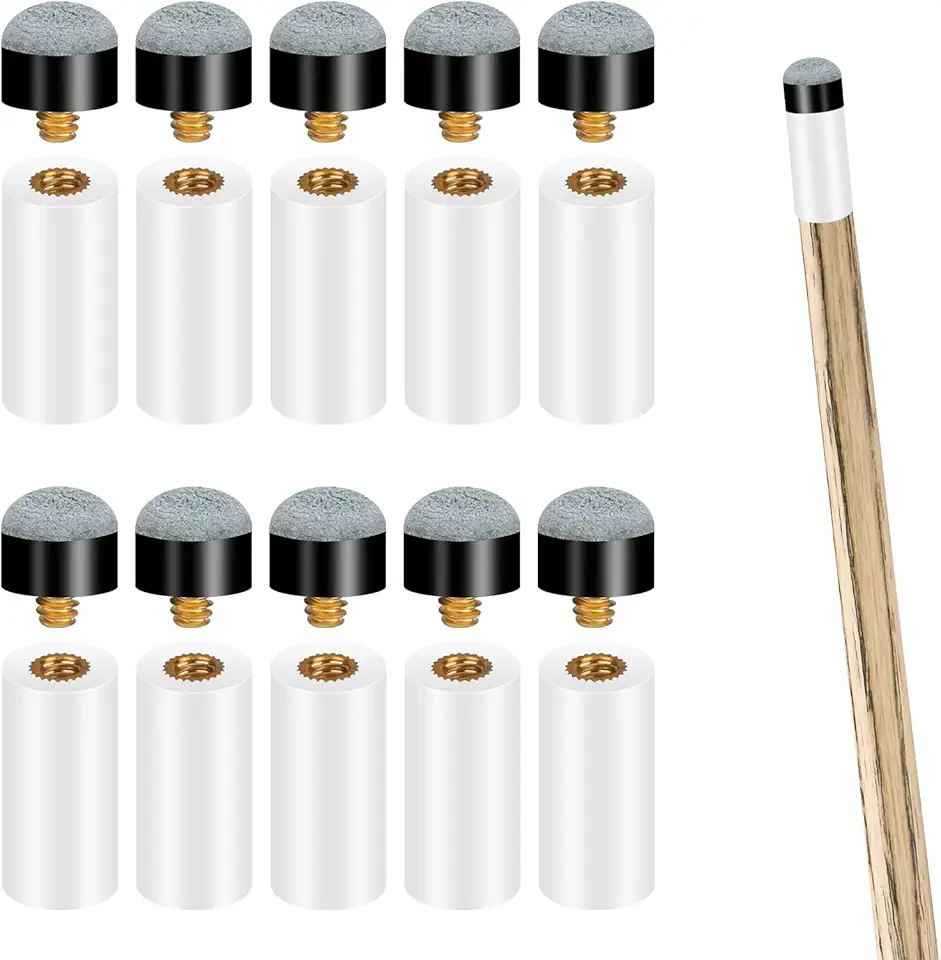 Trinkrittey Kit de substituição de 10 conjuntos de pontas de bilhar com virolas brancas para taco de sinuca, pontas azuis rosqueadas de 12 mm